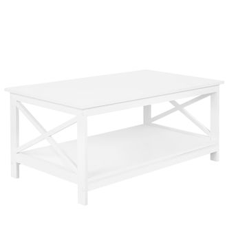 Beliani Mesa De Centro Blanca 100 X 55 Cm 2 Niveles Con Tablero Rectangular De Estilo Moderno Foster