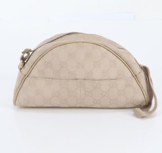 Gucci Beige Leather Canvas Handbag Shoulder Bag Tote Bag (Pre-Owned)