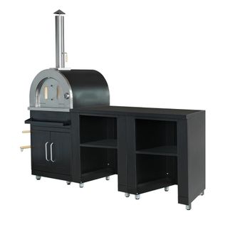 Oviala Cocina exterior de 3 elementos con horno de pizza negro