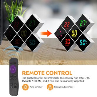 OEM Reloj De Pared Digital Con Mando A Distancia Y 32 Colores Led, Muestra La Fecha, La Temperatura Y La Humedad, Alarma Sonora, Dise&ntilde;o Modular Diy, Abs/p