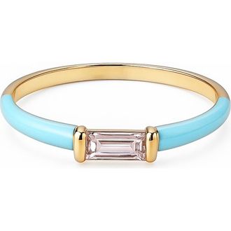 House of Frosted Baguette Cut Topaz Enamel Ring in Yellow Gold/Blue at Nordstrom Rack, Size 7
