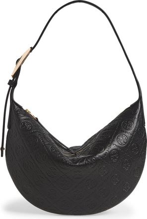 Tory Burch Small T Monogram Pebble Leather Balloon Bag in Black at Nordstrom