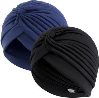 Generic 2pcs Stretch Turban Head Beanie Cover Pleated Headwrap Ladies Muslim Hair Cover (UK, Alpha, One Size, Navy)