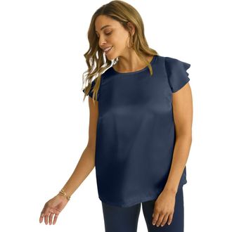 Jessica London Satin Blouse in Navy at Nordstrom, Size 28
