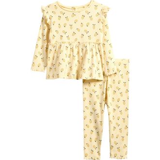 Next Lemon Print Peplum Top & Leggings Set in Yellow at Nordstrom, Size 12-18M