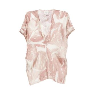 Alysi Blouses, female, Pink, Size: 2XS V-neck Short Sleeve Blouse