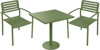 Vente-Unique Comedor de jard&iacute;n met&aacute;lico: Mesa L.70 cm y 2 sillones apilables - Verde - NILY de MYLIA