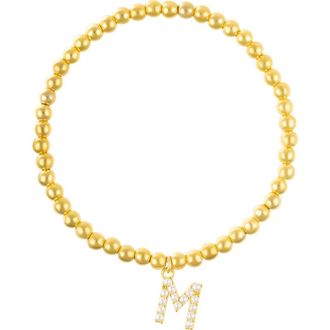 Adornia Faux Pearl Initial Charm Beaded Bracelet in Gold White-M at Nordstrom Rack