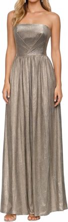 Dress The Population Corset Strapless Boning Long Gown In Gold