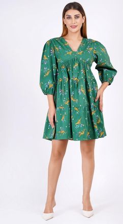 Leota Zariah Empire Waist Mini Dress Lucky Cheetah Verdant Green