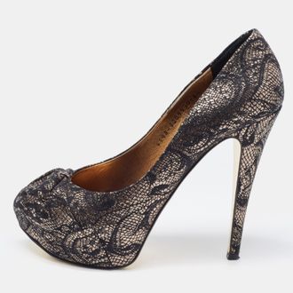 Gina Black/silver Brocade Fabric Pleated High Heel Platform Pumps