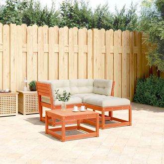 vidaXL Set De Sof&aacute;s Jard&iacute;n 3 Pzas Con Cojines Madera Pino Marr&oacute;n Cera Vidaxl