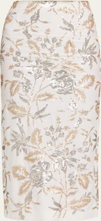 Prabal Gurung Floral Sequined Midi Pencil Skirt