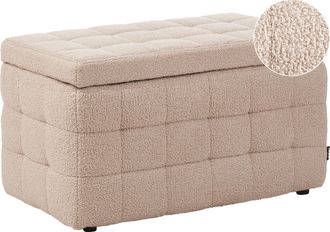 Beliani Otomana De Boucl&eacute; Beige 72 X 40 Cm Tela Almacenaje Banco Dormitorio Michigan
