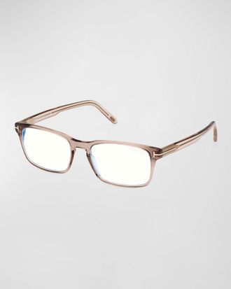 Tom Ford Blue Blocking Keyhole Acetate Rectangle Glasses