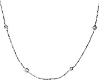 Pompeii3 1ct Diamonds Bezel Station 18 14K White Gold Womens Necklace
