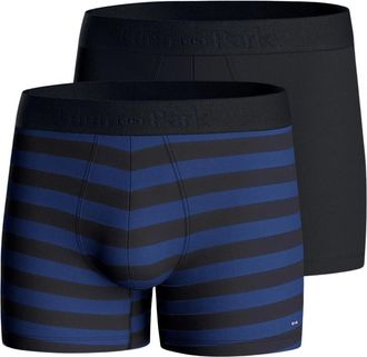 Eden Park Set van twee effen en gestreepte boxershorts in marine stretch katoenen jersey - Heren - Onderbroek - Veelkleurig - S - Katoen - Ondergoed