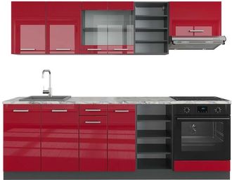 Vicco Mueble De Cocina R-line, Burdeos Brillo Intenso/antracita, 240 Cm, Et M&aacute;rmol
