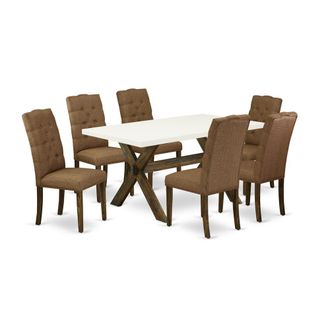 East West Furniture 7-Piece Modern Dining Table Set - 6 Parson Chairs and a Rectangular Dining Table Hardwood Frame