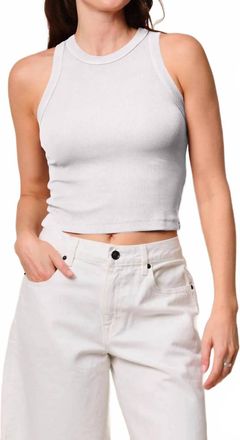 Stateside Fine 2X1 Rib Cropped High Neck Tank Top In White