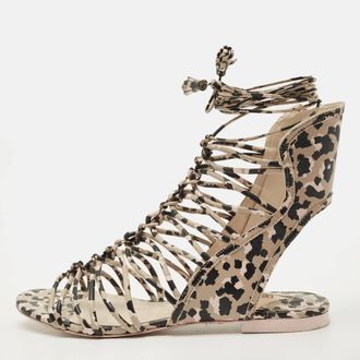 Sophia Webster Size 39 Multicolor Camo Print Leather Gladiator Flat Sandals