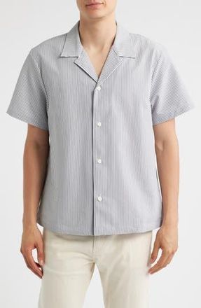 BOSS Velvetfish Stripe Seersucker Camp Shirt in Navy at Nordstrom Rack, Size Xx-Large
