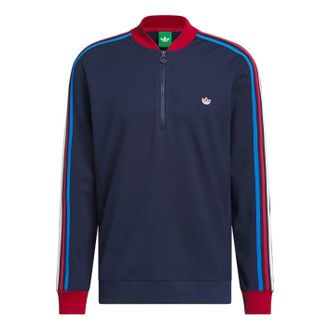 adidas 3-Stripe Half-Zip Sweatshirt Asia Sizing Night Indigo Team Victory Red KS5732