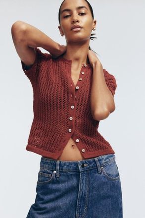 H&M Pointelle-knit cardigan in Dark Rust Red at Nordstrom, Size X-Large