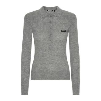 Rotate Rotate Birger Christensen, Tops, Dames, Grijs, M, Wol, Wool Longleeve Polo
