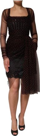 Dolce & Gabbana Zwart Kant Sheath Mini Jurk - Dames - Korte kleedjes - Zwart - S - Chiffon - Kleedjes