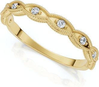 Pompeii3 Diamond Wedding Ring With Antique Design 14k Gold Lab Grown Stackable Band