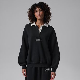Nike Jordan Womens Jordan Flight Fleece Rugby Top in Black | IF0996-010