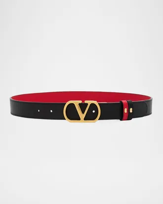 Valentino Garavani VLogo Signature Reversible Leather Belt, 30mm