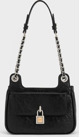 Charles & Keith Suki Crinkle-Effect Padlock Shoulder Bag