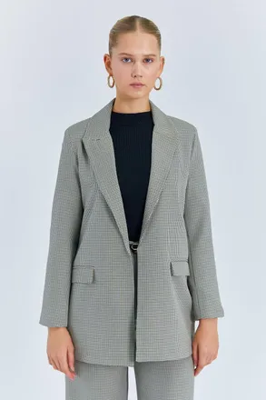 Mixray Lange Geruite Crepe Blazer