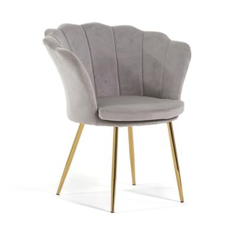 Siediti Fuori e Dentro Sill&oacute;n concha terciopelo gris claro patas oro