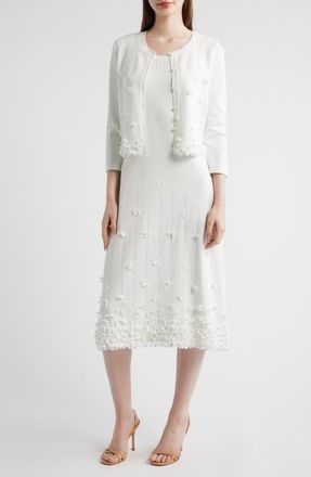 Elie Tahari Alana Floral Appliqu&eacute; Cardigan in Sky White at Nordstrom, Size X-Large