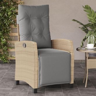 vidaXL Vidaxl - Sill&oacute;n Reclinable De Jard&iacute;n Con Reposapi&eacute;s Rat&aacute;n Pe Beige Mixto