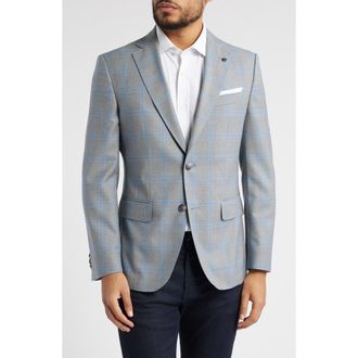 BOSS Hutson Slim Fit Windowpane Check Wool Sport Coat in Silver Grey at Nordstrom Rack, Size 38 Regular