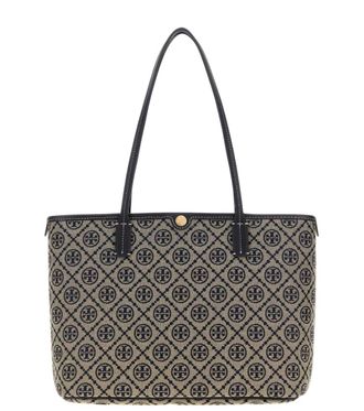 Tory Burch Navy T Monogram Top Zip Small Tote