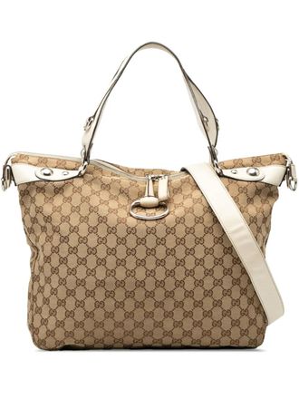 Gucci 2000-2015 Large GG Canvas Icon Bit satchel - women - Calf Leather/Canvas/Leather/Cotton - One Size - Brown