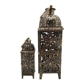 Mobili Rebecca Juego de 2 faroles &eacute;tnicos de metal dorado tallado