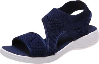 Generic 2026 Ladies Fashion Solid Color Breathable Mesh Fish Mouth Casual Flat Sandals (Dark Blue, 7.5)