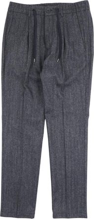 Herno Broek van Visgraat Wollen Flanel - Heren - Straight fit broeken - Blauw - S - Wol - Broeken