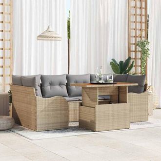 vidaXL Vidaxl - Conjunto De Sof&aacute; De Jard&iacute;n Con Coj&iacute;n 7 Pcs Beige Y Gris Claro