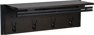 Hhg Hhg - Nunca Usado] Perchero De Pared 618, Estante Perchero, 4 Ganchos 24x75x24cm Estructura 3d, Marr&oacute;n Oscuro