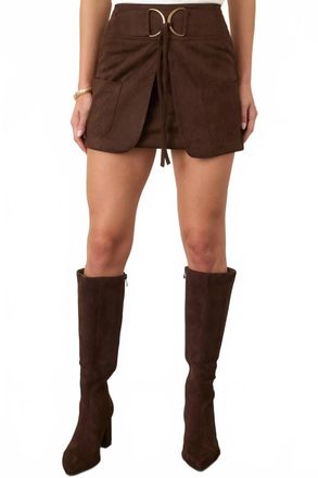 Moon River Faux Wrap Belted Mini Skirt In Brown