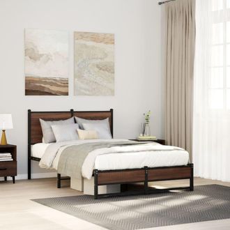 Berkfield Home Metal Bed Frame without Mattress Brown Oak 120x200 cm | Size: Small Double