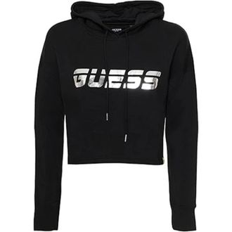 Guess Scuba Hoodie Logo Silver - Dames - Hoodies - Zwart - M - Hoodies & sweatvesten