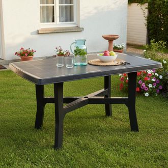 Dmora Mesa Exterior Raspberry, 6 Plazas, Largo M&aacute;x. 138 Cm, Made In Italy, Efecto Cuadriculado, 138x88x72h Cm Negro Antracita
